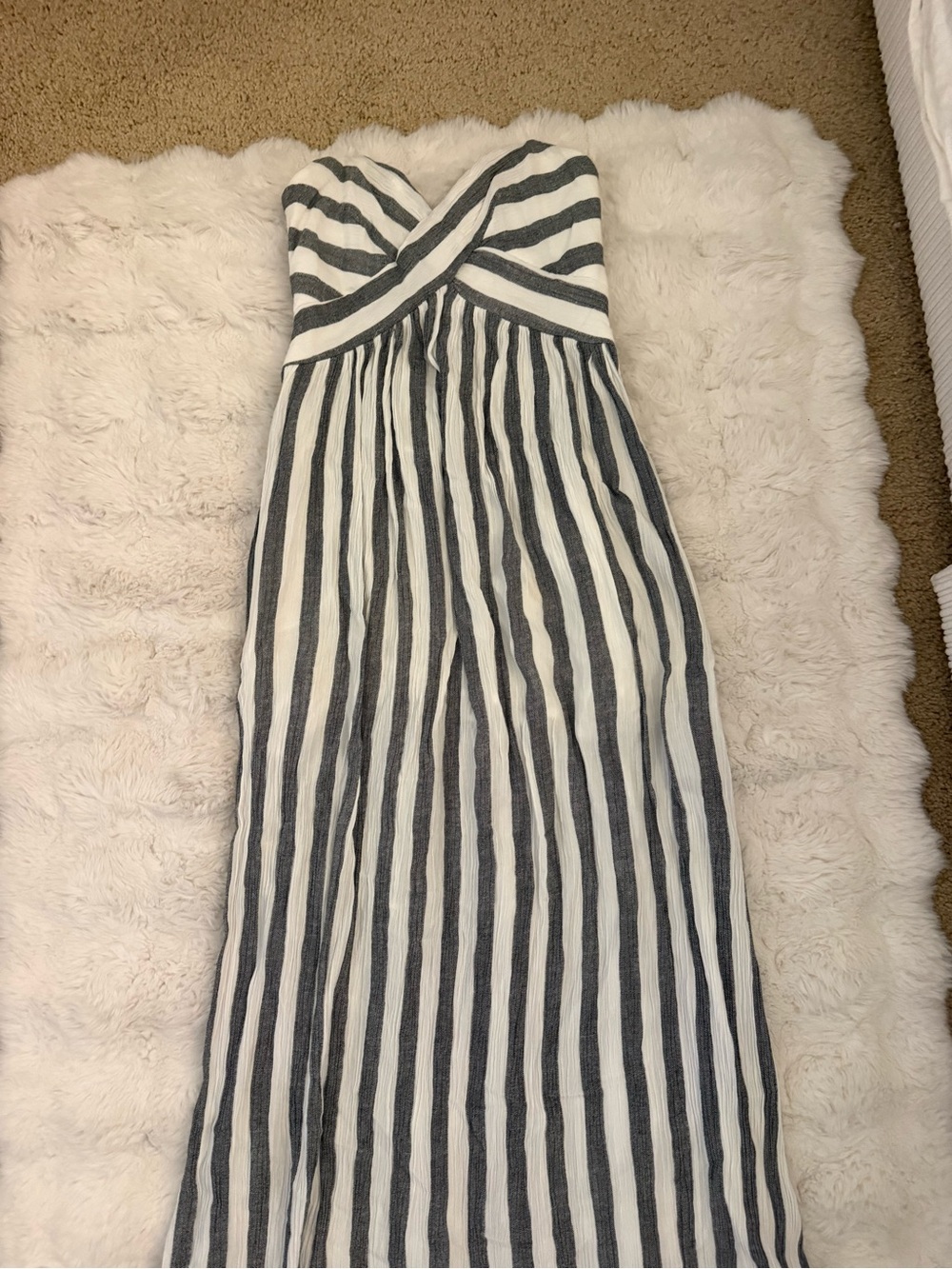 Striped Strapless Maxi Dress in Black and White sundress